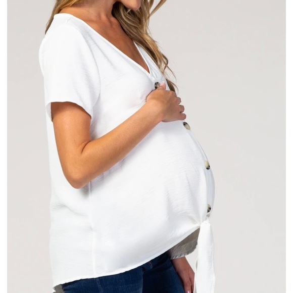 🛑SOLd🛑 Pink blush Maternity Tie Front Top - Picture 2 of 5